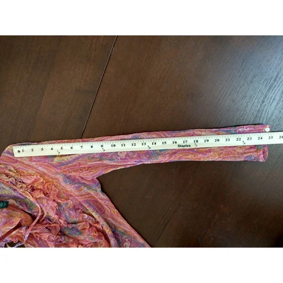 Lauren Ralph Lauren Silk Paisley Ruffle V Neck Tie Blouse Top S / P - Picture 11 of 12